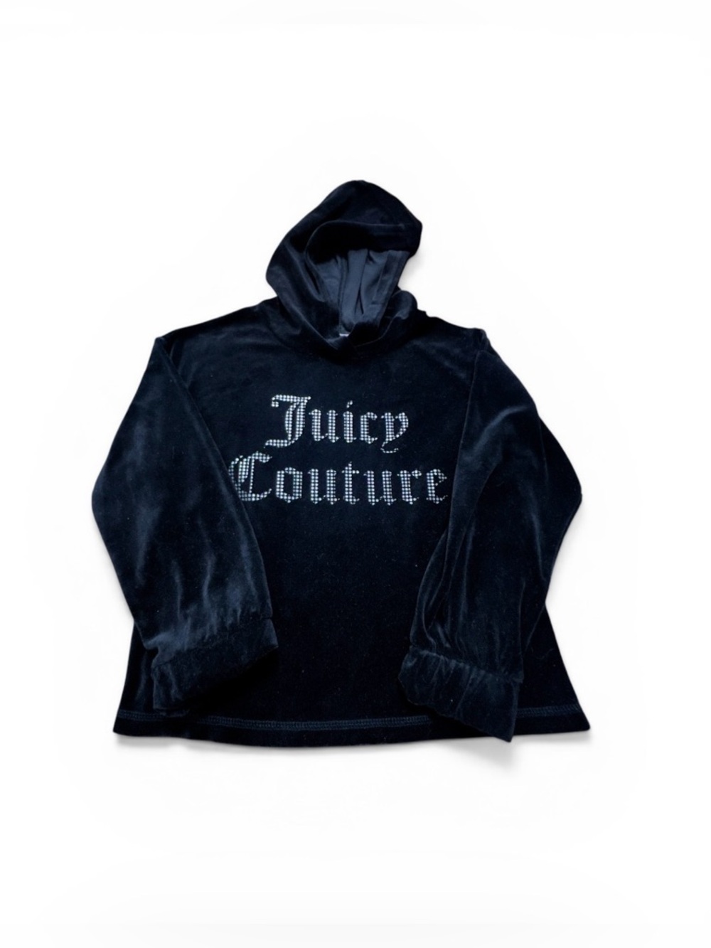 Juicy Couture Black Velour Crewneck Hoodie with Rhinestone Logo